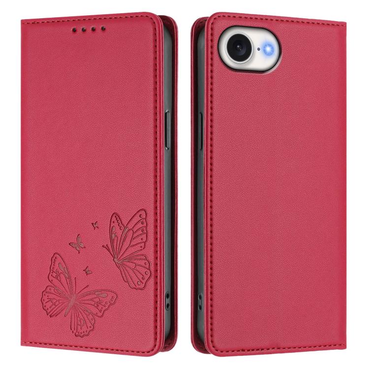 For iPhone 17e / 16e Strong Magnetic Dual Butterfly RFID Vegan Leather Phone Case