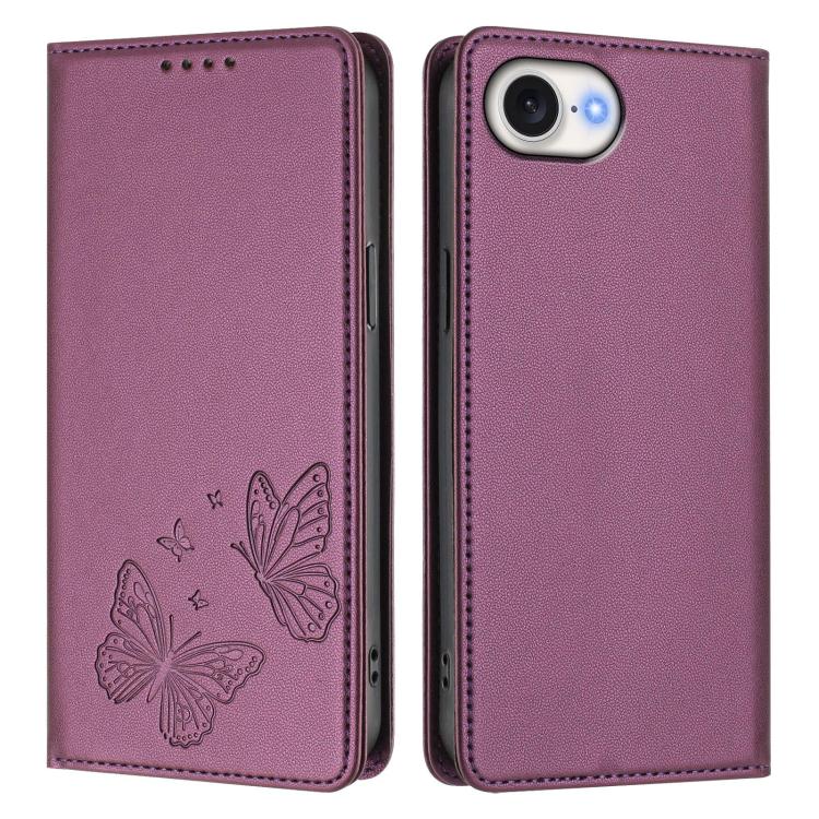 For iPhone 17e / 16e Strong Magnetic Dual Butterfly RFID Vegan Leather Phone Case