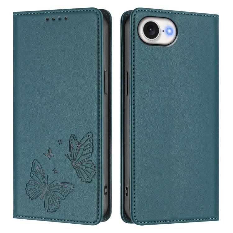 For iPhone 17e / 16e Strong Magnetic Dual Butterfly RFID Vegan Leather Phone Case