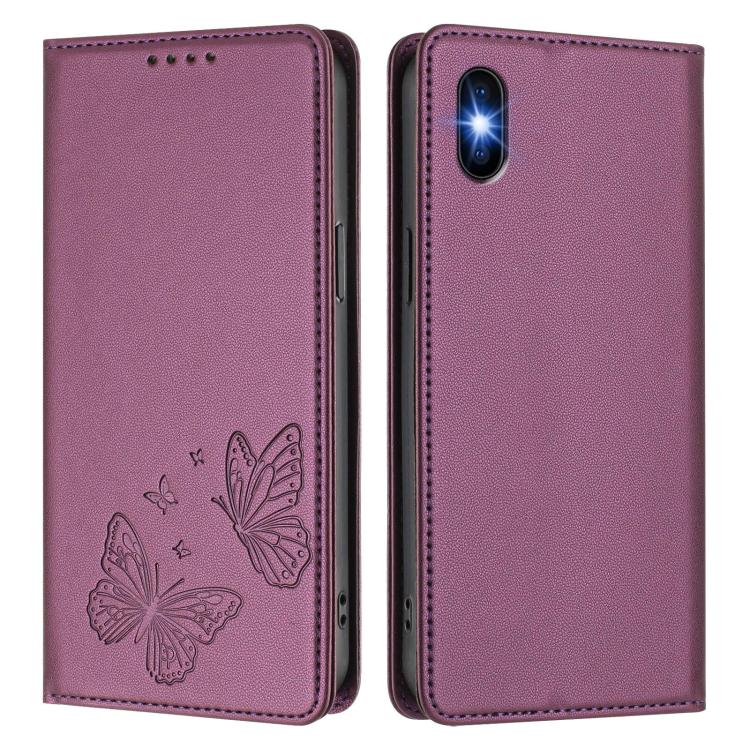 For iPhone X / XS Strong Magnetic Dual Butterfly RFID Vegan Leather Phone Case