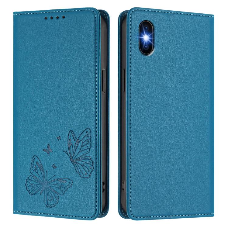 For iPhone X / XS Strong Magnetic Dual Butterfly RFID Vegan Leather Phone Case