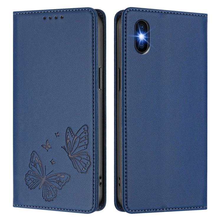 For iPhone X / XS Strong Magnetic Dual Butterfly RFID Vegan Leather Phone Case