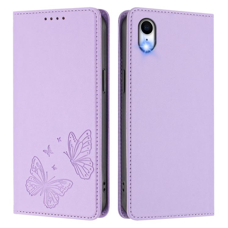 For iPhone XR Strong Magnetic Dual Butterfly RFID Vegan Leather Phone Case