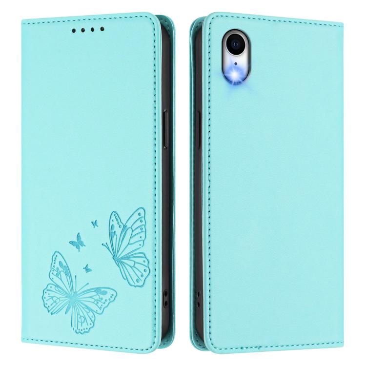 For iPhone XR Strong Magnetic Dual Butterfly RFID Vegan Leather Phone Case