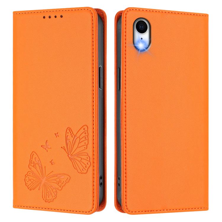For iPhone XR Strong Magnetic Dual Butterfly RFID Vegan Leather Phone Case