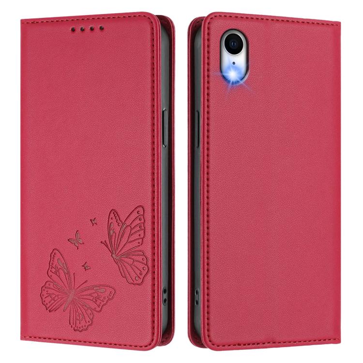 For iPhone XR Strong Magnetic Dual Butterfly RFID Vegan Leather Phone Case