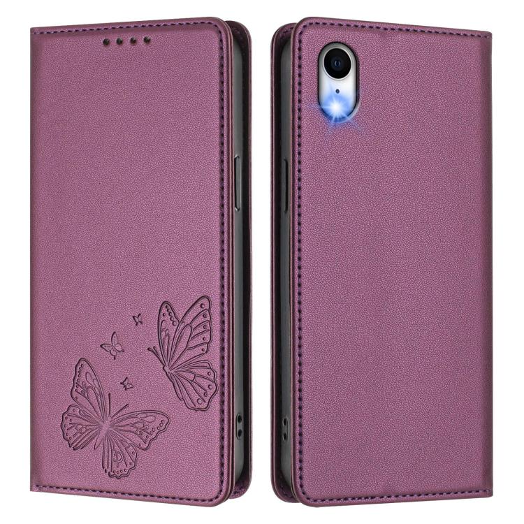 For iPhone XR Strong Magnetic Dual Butterfly RFID Vegan Leather Phone Case