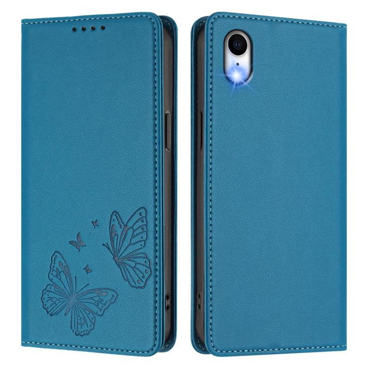 For iPhone XR Strong Magnetic Dual Butterfly RFID Vegan Leather Phone Case