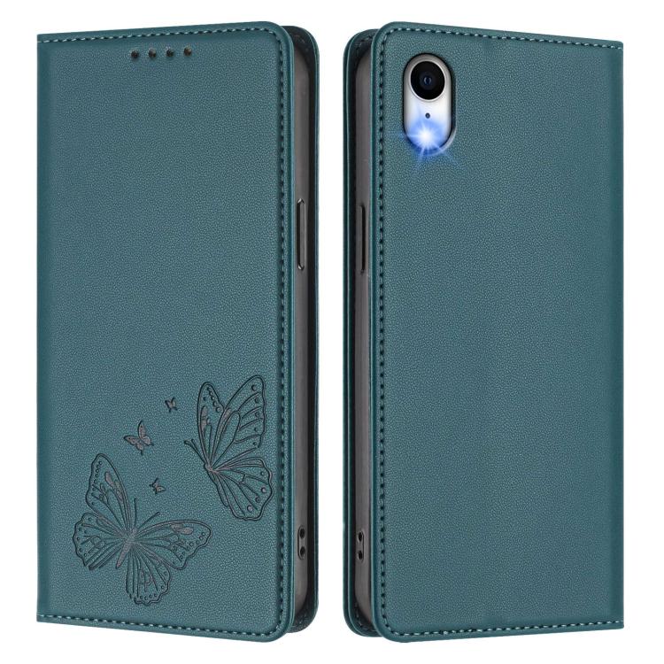 For iPhone XR Strong Magnetic Dual Butterfly RFID Vegan Leather Phone Case