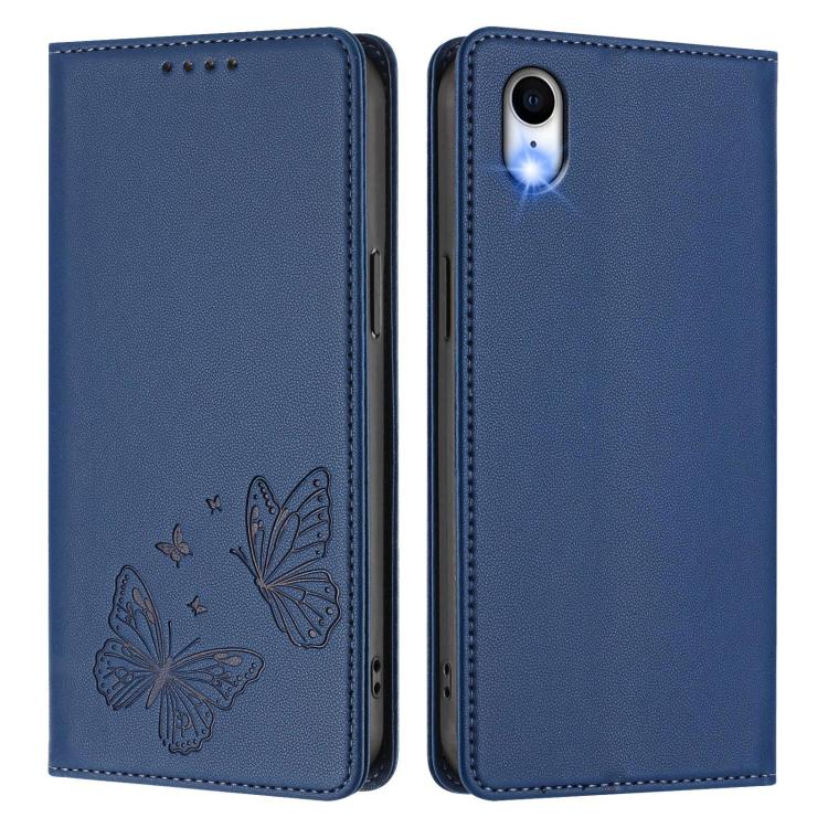 For iPhone XR Strong Magnetic Dual Butterfly RFID Vegan Leather Phone Case