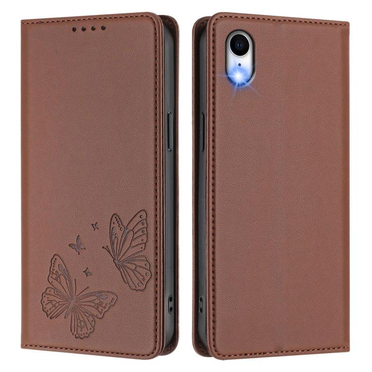 For iPhone XR Strong Magnetic Dual Butterfly RFID Vegan Leather Phone Case