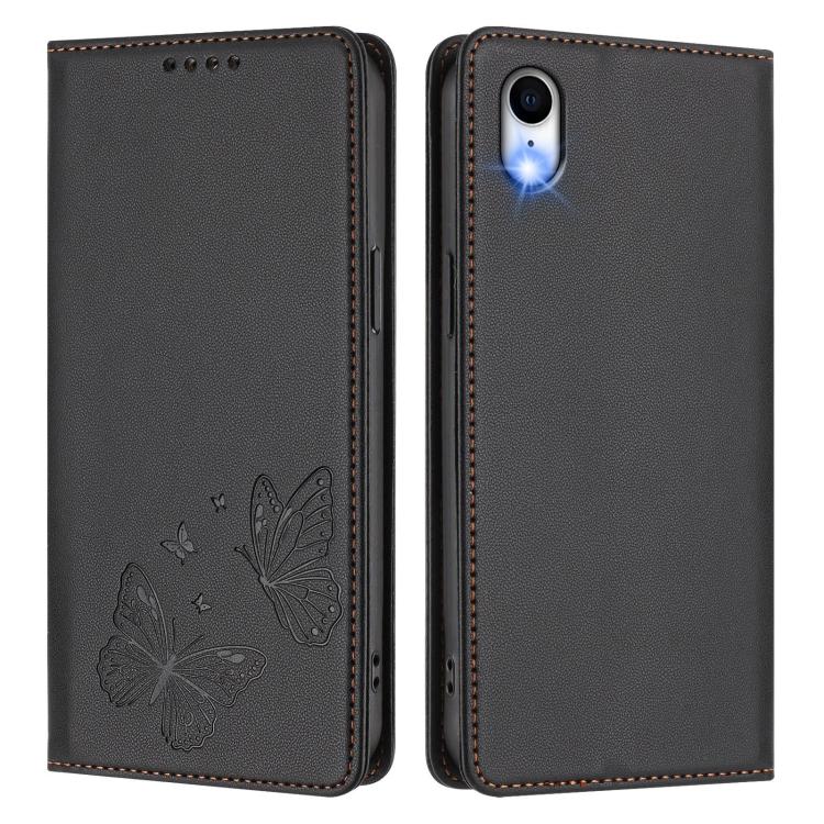For iPhone XR Strong Magnetic Dual Butterfly RFID Vegan Leather Phone Case