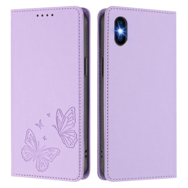 For iPhone XS Max Strong Magnetic Dual Butterfly RFID Vegan Leather Phone Case