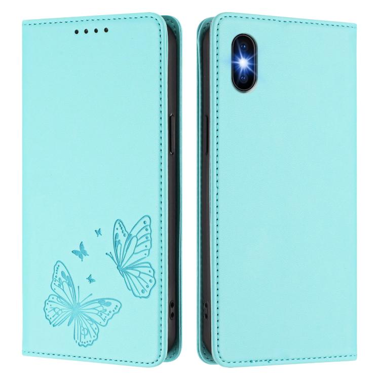 For iPhone XS Max Strong Magnetic Dual Butterfly RFID Vegan Leather Phone Case