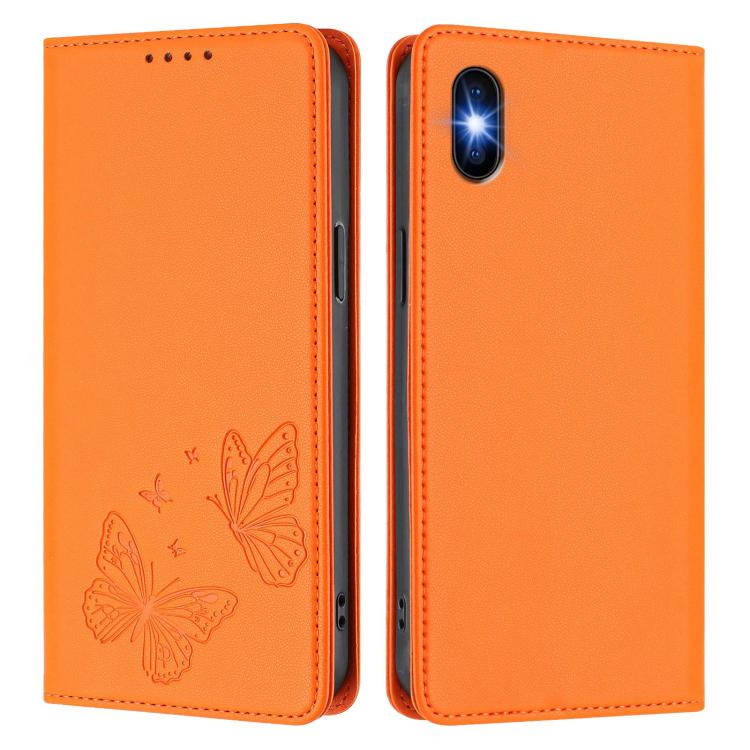 For iPhone XS Max Strong Magnetic Dual Butterfly RFID Vegan Leather Phone Case