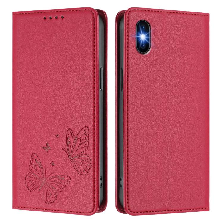 For iPhone XS Max Strong Magnetic Dual Butterfly RFID Vegan Leather Phone Case