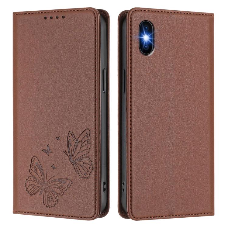 For iPhone XS Max Strong Magnetic Dual Butterfly RFID Vegan Leather Phone Case