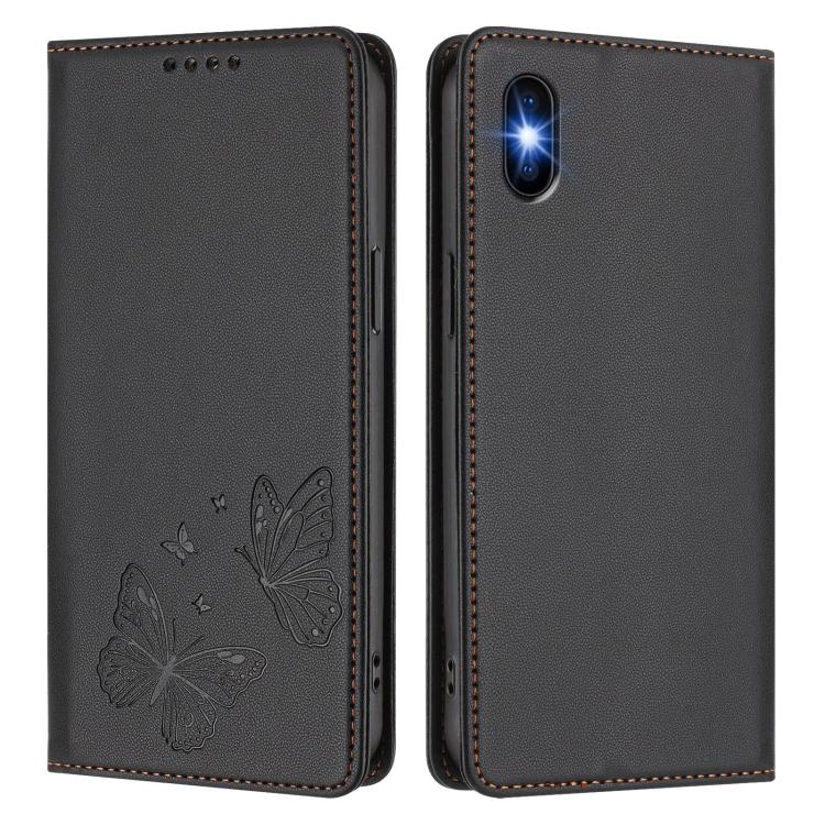 For iPhone XS Max Strong Magnetic Dual Butterfly RFID Vegan Leather Phone Case