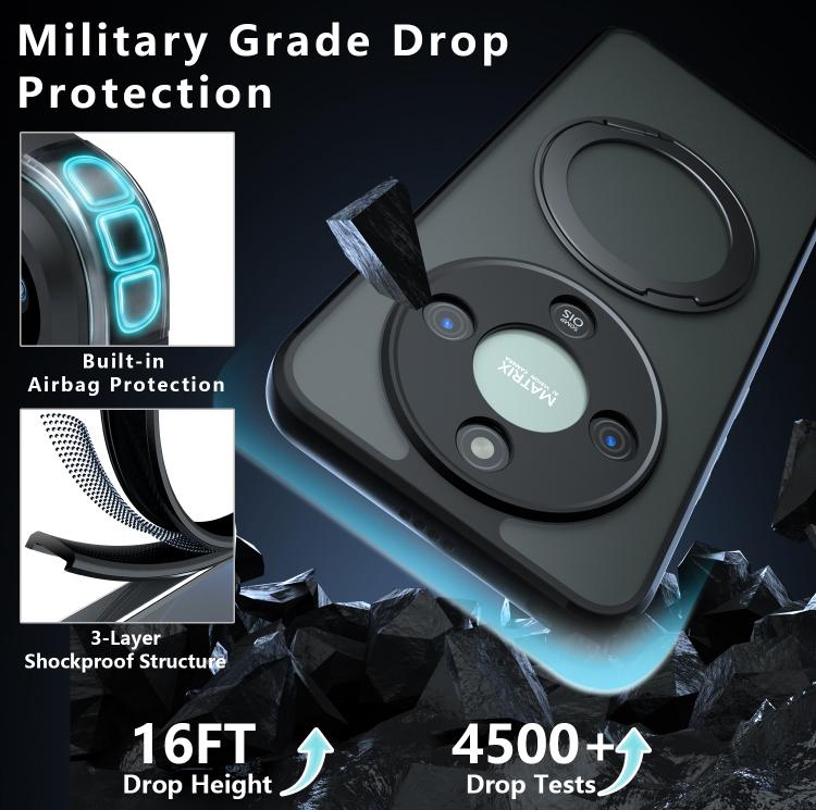 For Honor X70 / X9d / Magic8 Lite Armor Magnetic Holder PC Hybrid TPU Phone Case - Frosted Black