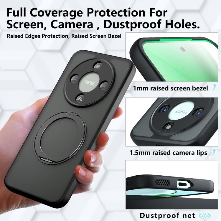 For Honor X70 / X9d / Magic8 Lite Armor Magnetic Holder PC Hybrid TPU Phone Case - Frosted Black