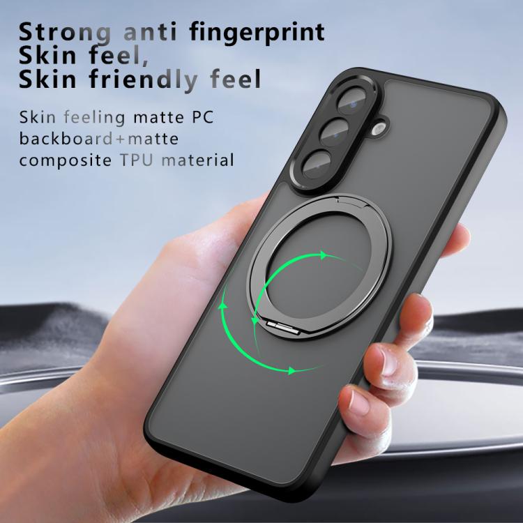 For Samsung Galaxy A57 5G Armor Magnetic Holder PC Hybrid TPU Phone Case - Frosted Black