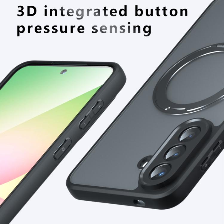 For Samsung Galaxy A57 5G Armor Magnetic Holder PC Hybrid TPU Phone Case - Frosted Black