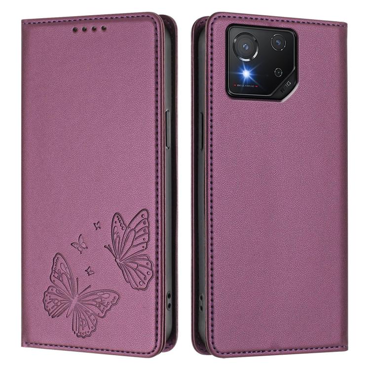 For ASUS ROG Phone 8 / 8 Pro Strong Magnetic Dual Butterfly RFID Vegan Leather Phone Case