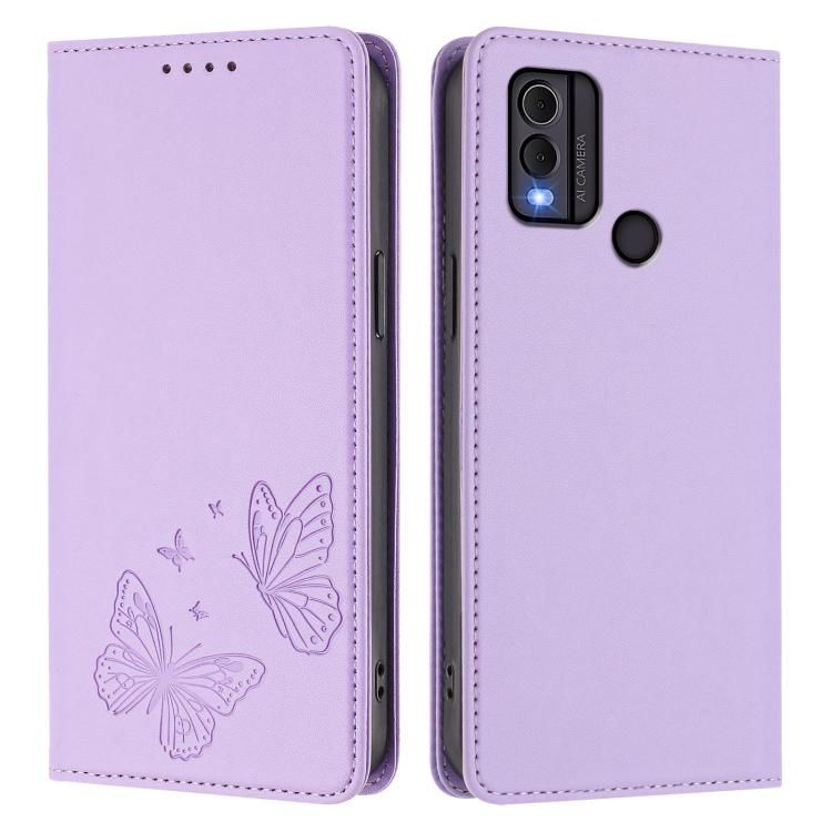 For Nokia C22 Strong Magnetic Dual Butterfly RFID Vegan Leather Phone Case