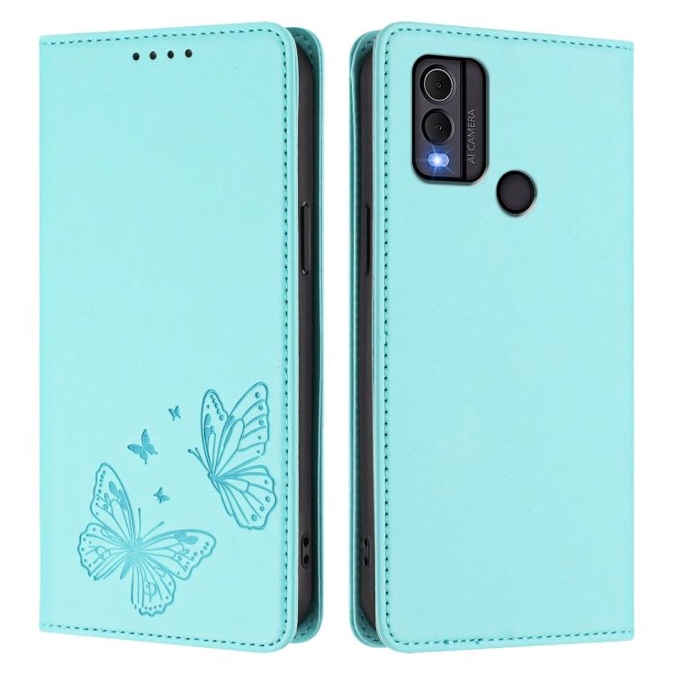 For Nokia C22 Strong Magnetic Dual Butterfly RFID Vegan Leather Phone Case