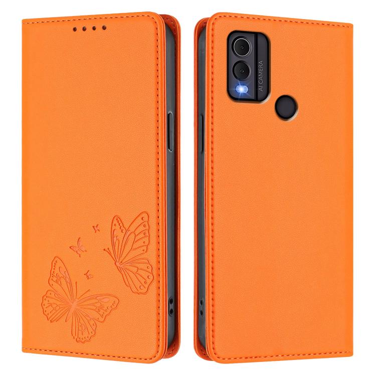 For Nokia C22 Strong Magnetic Dual Butterfly RFID Vegan Leather Phone Case