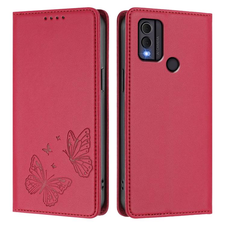 For Nokia C22 Strong Magnetic Dual Butterfly RFID Vegan Leather Phone Case