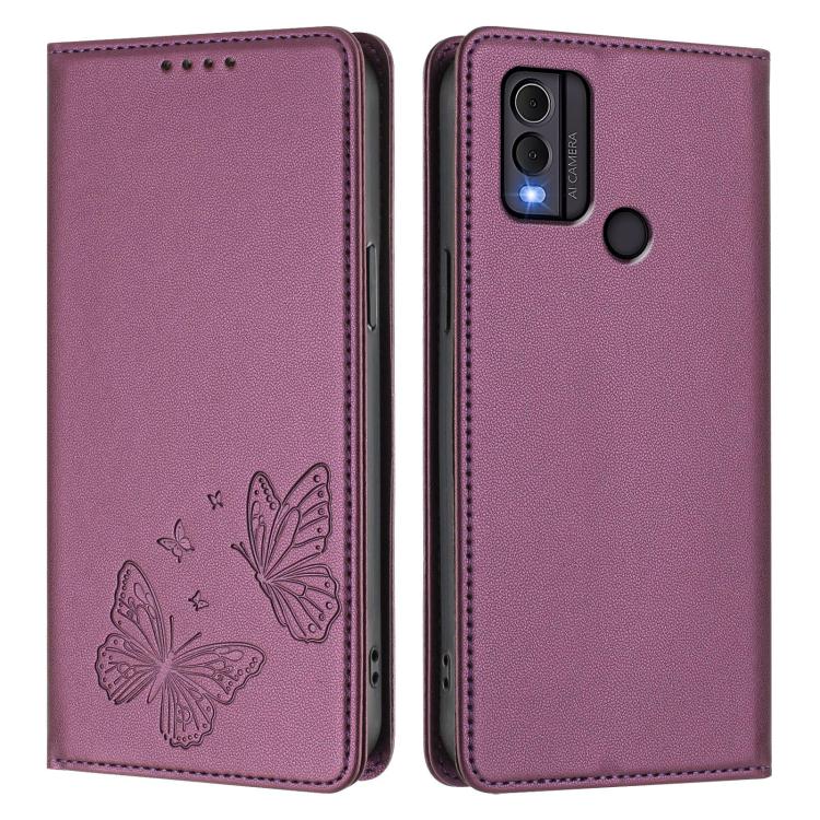 For Nokia C22 Strong Magnetic Dual Butterfly RFID Vegan Leather Phone Case