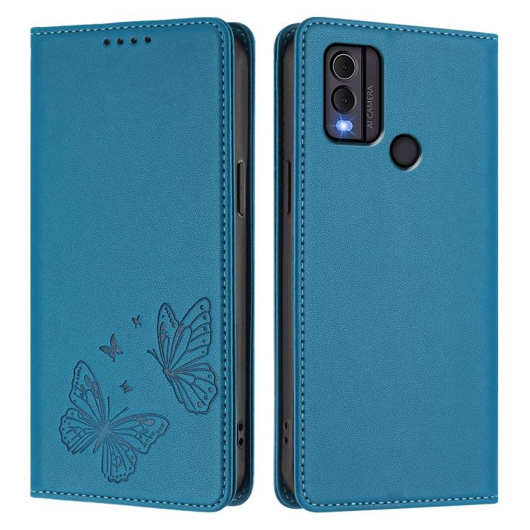 For Nokia C22 Strong Magnetic Dual Butterfly RFID Vegan Leather Phone Case