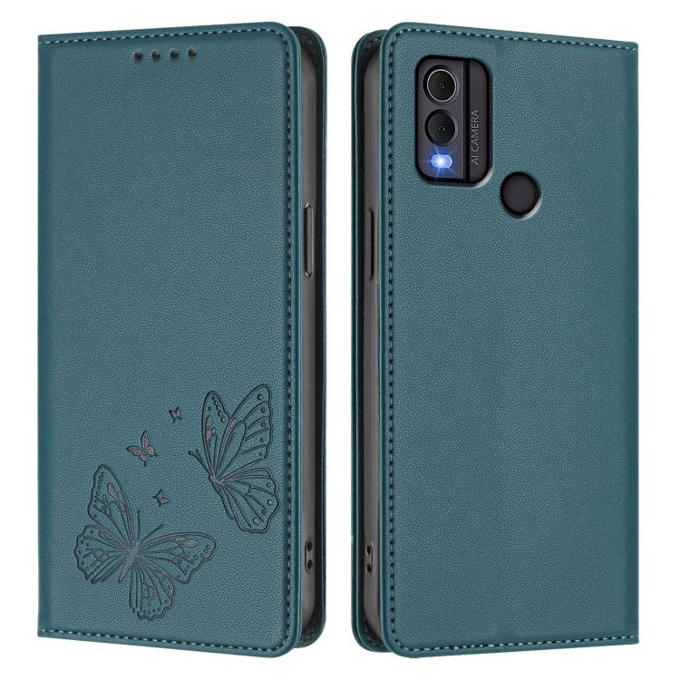 For Nokia C22 Strong Magnetic Dual Butterfly RFID Vegan Leather Phone Case