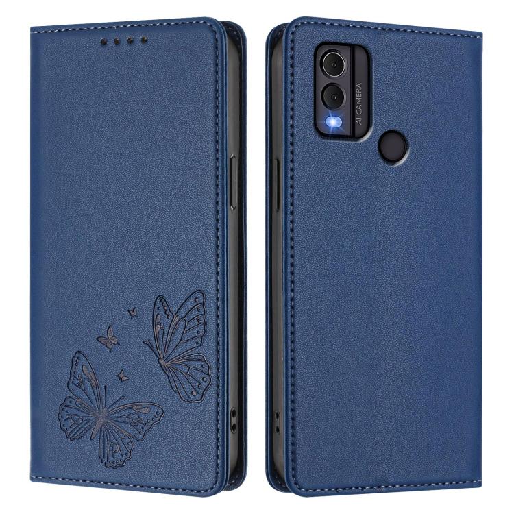 For Nokia C22 Strong Magnetic Dual Butterfly RFID Vegan Leather Phone Case