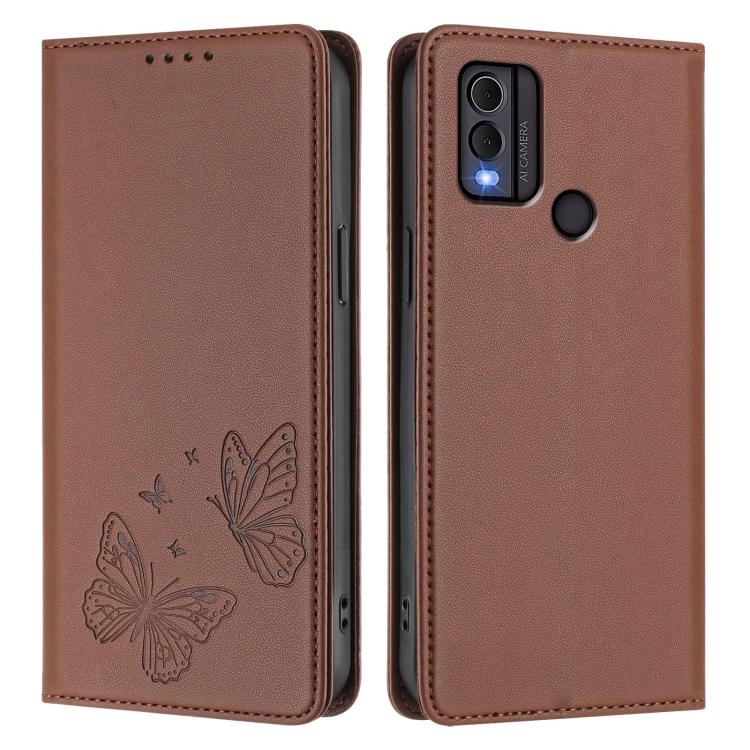 For Nokia C22 Strong Magnetic Dual Butterfly RFID Vegan Leather Phone Case