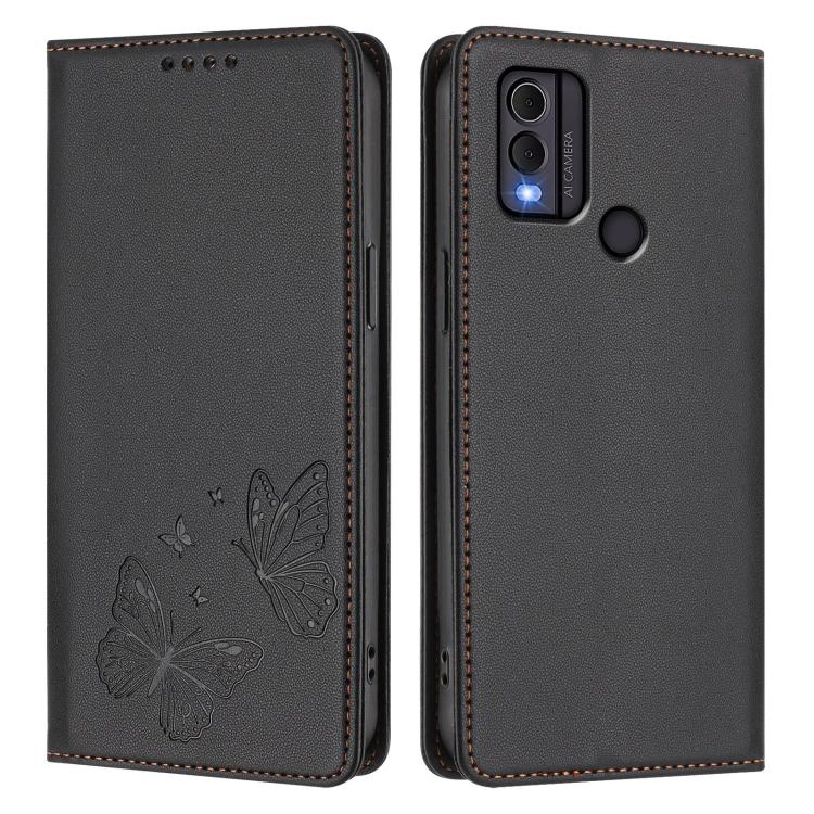 For Nokia C22 Strong Magnetic Dual Butterfly RFID Vegan Leather Phone Case