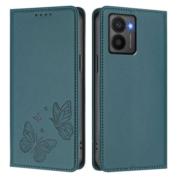 For HMD Fusion Strong Magnetic Dual Butterfly RFID Vegan Leather Phone Case