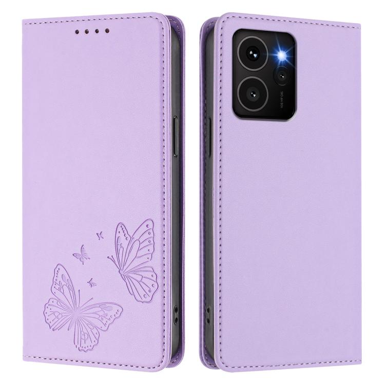 For HMD Skyline Strong Magnetic Dual Butterfly RFID Vegan Leather Phone Case