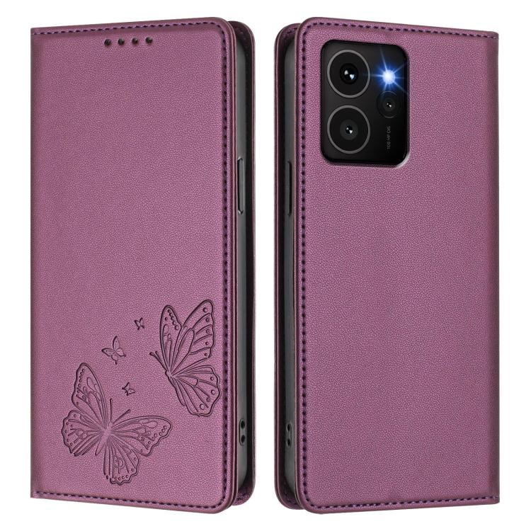 For HMD Skyline Strong Magnetic Dual Butterfly RFID Vegan Leather Phone Case