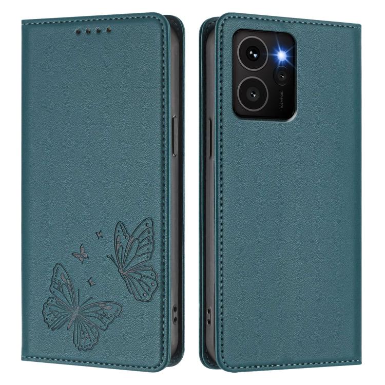 For HMD Skyline Strong Magnetic Dual Butterfly RFID Vegan Leather Phone Case