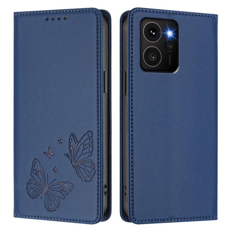For HMD Skyline Strong Magnetic Dual Butterfly RFID Vegan Leather Phone Case