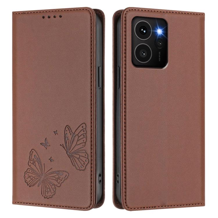For HMD Skyline Strong Magnetic Dual Butterfly RFID Vegan Leather Phone Case