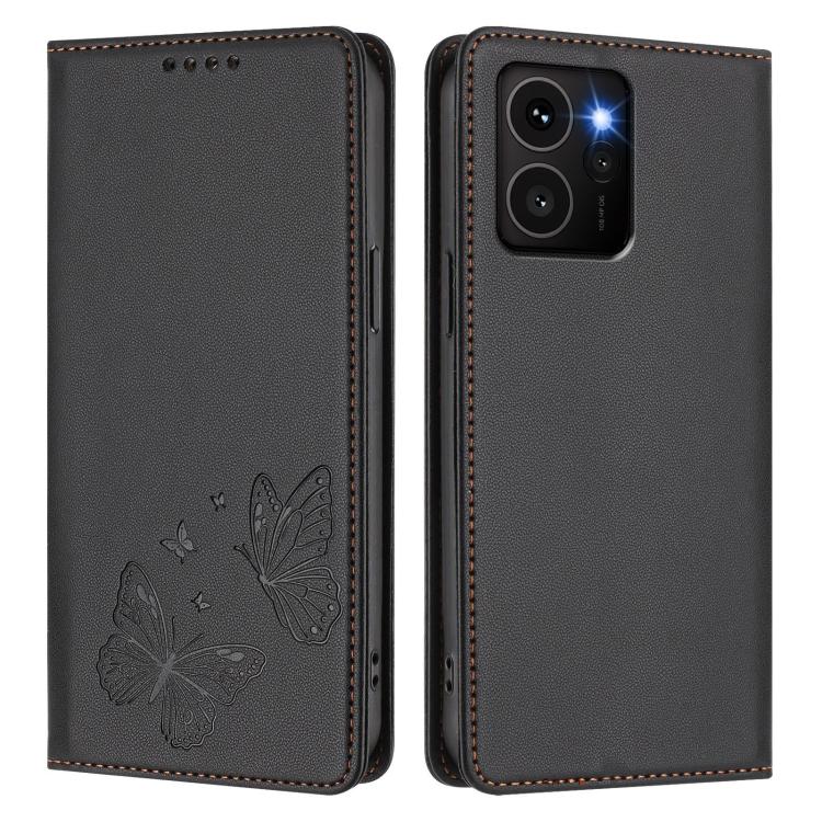 For HMD Skyline Strong Magnetic Dual Butterfly RFID Vegan Leather Phone Case