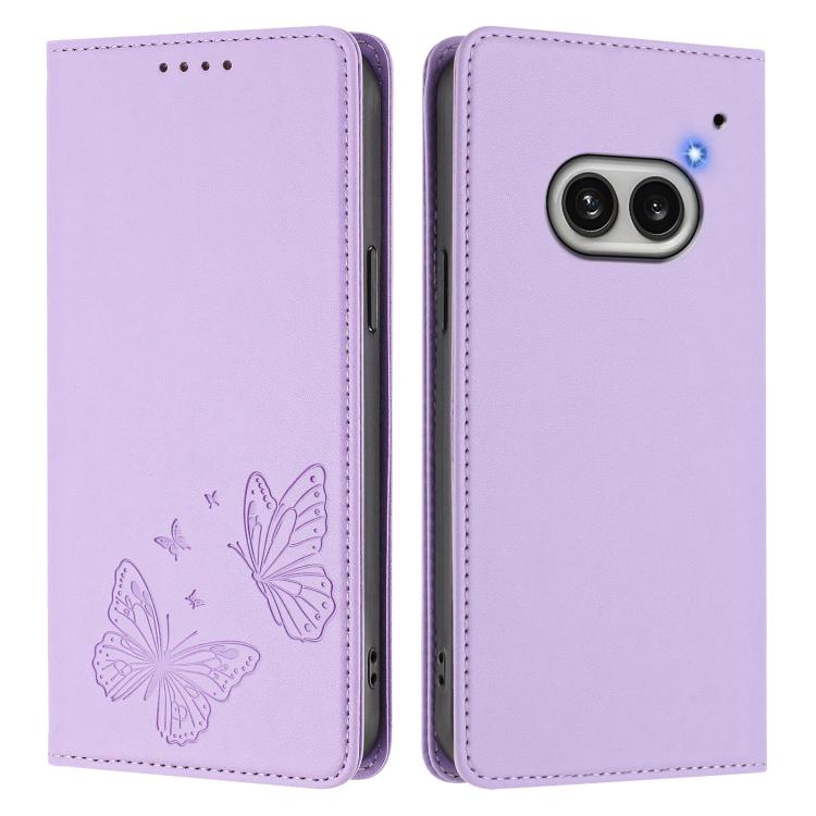 For Nothing Phone 2a Strong Magnetic Dual Butterfly RFID Vegan Leather Phone Case