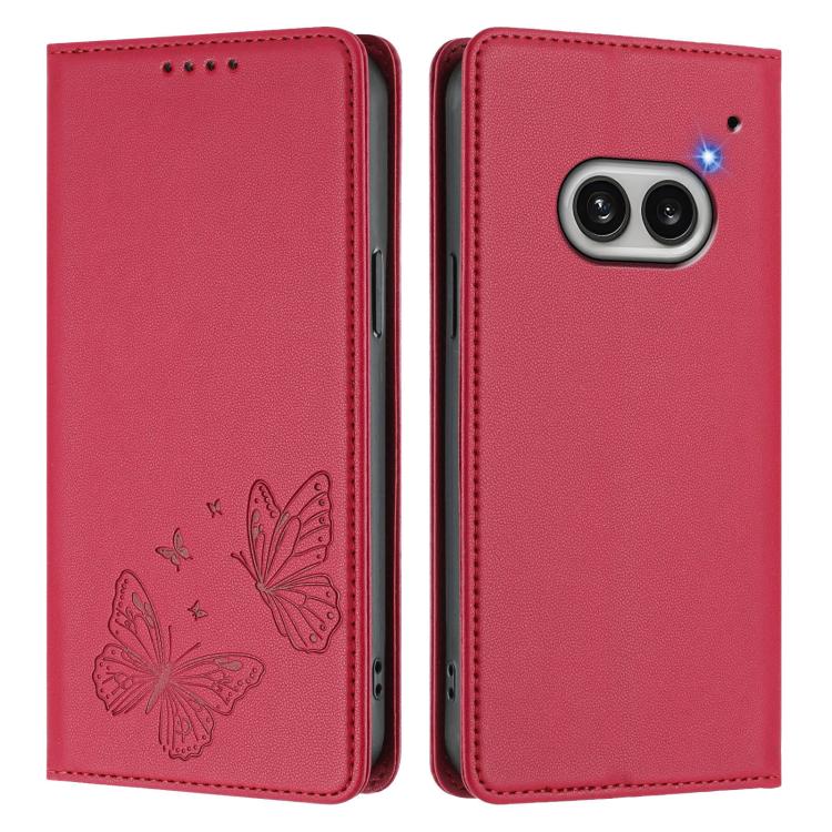 For Nothing Phone 2a Strong Magnetic Dual Butterfly RFID Vegan Leather Phone Case