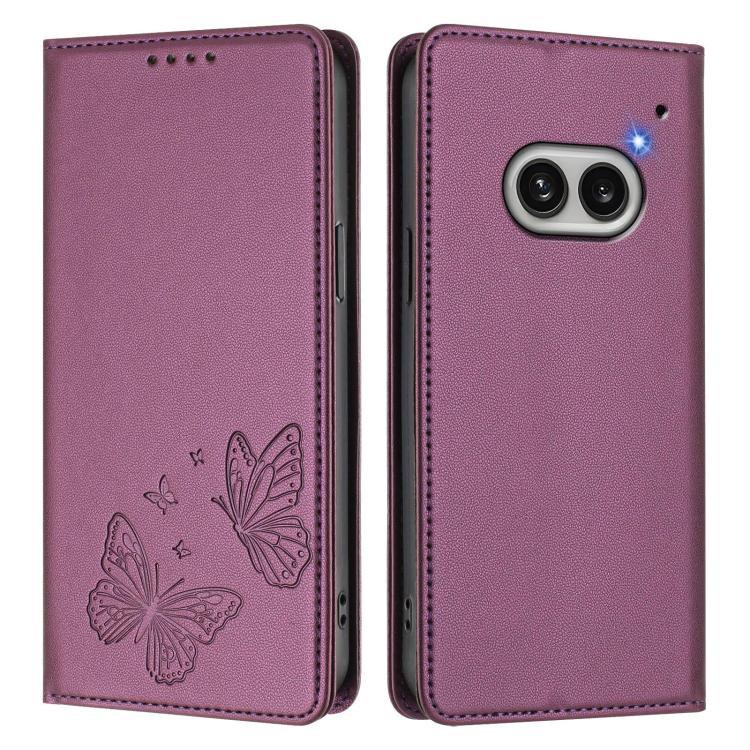 For Nothing Phone 2a Strong Magnetic Dual Butterfly RFID Vegan Leather Phone Case