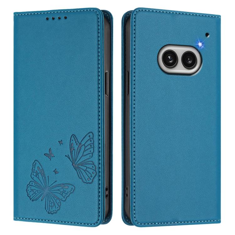 For Nothing Phone 2a Strong Magnetic Dual Butterfly RFID Vegan Leather Phone Case