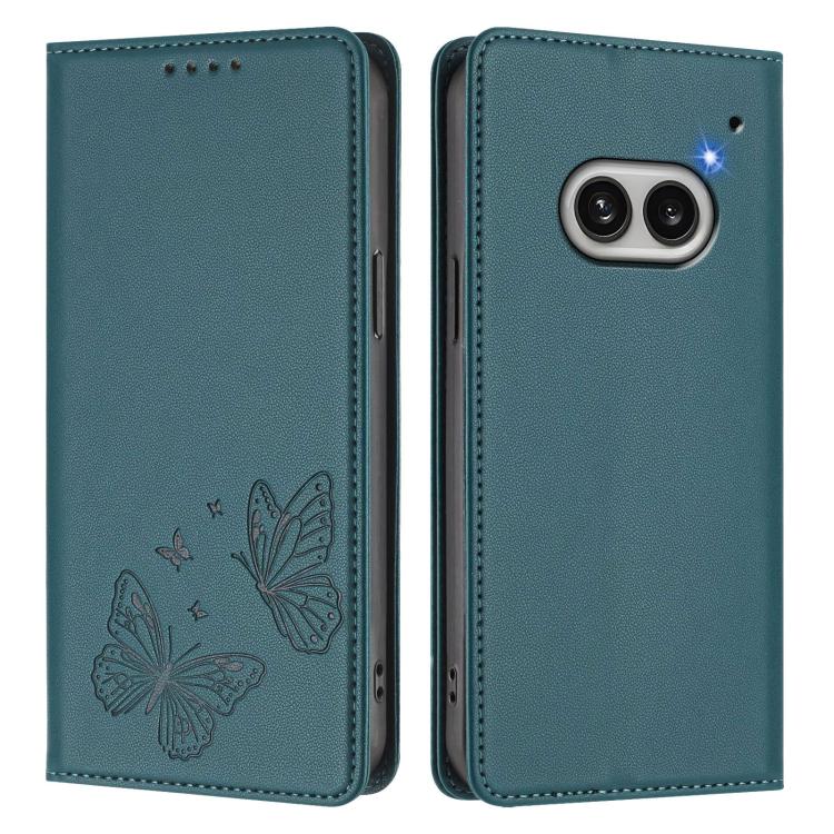For Nothing Phone 2a Strong Magnetic Dual Butterfly RFID Vegan Leather Phone Case