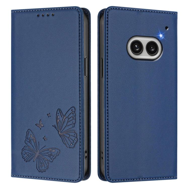 For Nothing Phone 2a Strong Magnetic Dual Butterfly RFID Vegan Leather Phone Case
